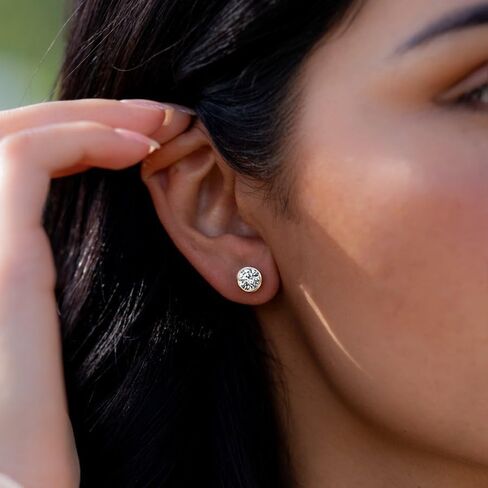 Lab Grown Diamond Stud Earrings 2 CTW, Round Bezel Set, F-G Color SI Clarity, 10K/14K/18K White Yellow Rose Gold, Minimalist Diamond Earrings for Women, Everyday Luxury Jewelry Gift in Saudi Arabia