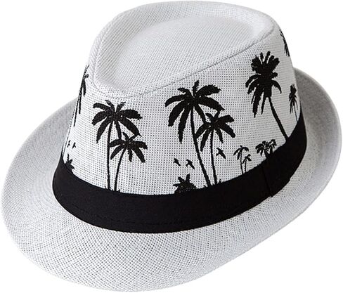 قبعة Queenbox Palm Tree Jazz Hat Straw Fedora واسعة الحواف بنما للرجال والنساء، بني in Kuwait