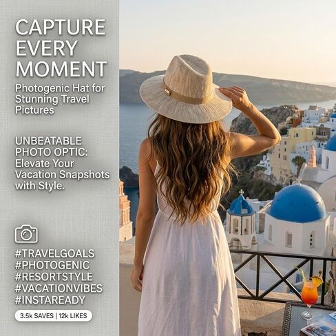 قبعة فيدورا نسائية قابلة للتعبئة - قبعة شمسية ذات حافة واسعة للسفر في الصيف والشاطئ والحماية من الأشعة فوق البنفسجية، قابلة للتنفس وقابلة للسحق بنمط بنما باللون الرمادي in Kuwait