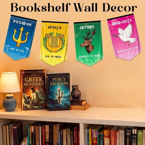 15Pcs Greek Gods Banners, Greek Mythology Cabin Flag, Olympian Gods Cabin Banner, Greek Mythology Party Decorations for Percy Jackson Party, Camp Half Blood Birthday Decorations, Polyester, 7.6"x13" in Kuwait