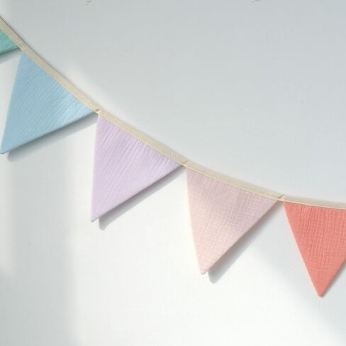 JUIIZAY Pennant Banner Flags Pastel Fabric Triangle Bunting Garland for Playroom Nursery Decor Hanging Party Decorations in Saudi Arabia