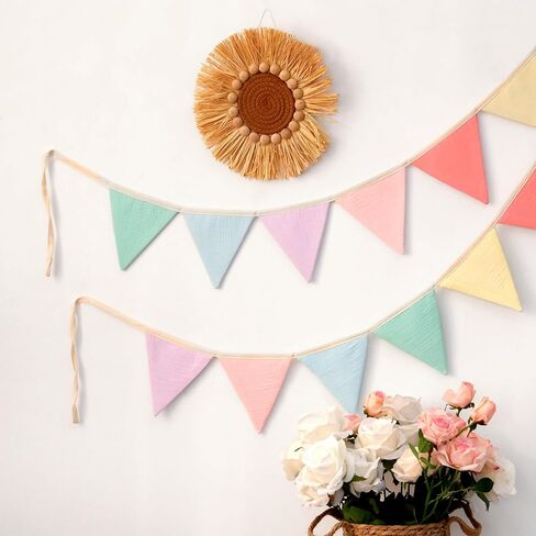 JUIIZAY Pennant Banner Flags Pastel Fabric Triangle Bunting Garland for Playroom Nursery Decor Hanging Party Decorations in Saudi Arabia