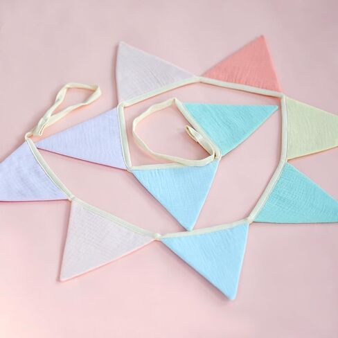 JUIIZAY Pennant Banner Flags Pastel Fabric Triangle Bunting Garland for Playroom Nursery Decor Hanging Party Decorations in Saudi Arabia