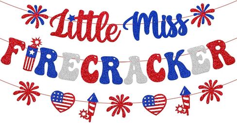 Little Miss Firecracker Banner Independence Day Baby Shower Party Decoration Happy 4th of July Banner Glitter Americana Patriotic Theme Decor Red White Blue Gender reveal Party Supplies in Saudi Arabia