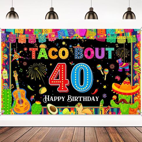 Mexican Fiesta 40th Birthday Backdrop - Taco Party Decorations Mexican Banners Photography Background Polyester, Happy 40th Birthday Banner for Men Women Forty Birthday Photo Booth Props in Saudi Arabia