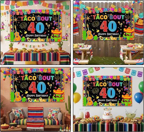 Mexican Fiesta 40th Birthday Backdrop - Taco Party Decorations Mexican Banners Photography Background Polyester, Happy 40th Birthday Banner for Men Women Forty Birthday Photo Booth Props in Saudi Arabia