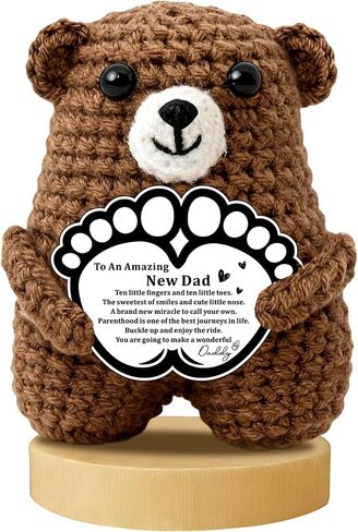 New Dad Gifts First Fathers Day Birthday Gifts for First Time Expecting Dad To Be Handmade Crochet Bear Best Cute Cool Present Boy Girl Papa Pregnancy Announcement for Husband from Wife Baby Shower in Saudi Arabia