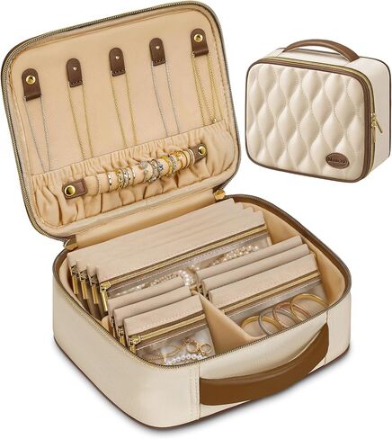 Mancro Travel Jewelry Case Organizer for Women, 10 Sorted Clear Pouches with Tangle-Free Necklace Hooks and Ring Holder Strap, Quilted PU Leather Jewelry Storage Box, Birthday Bridesmaid Gifts in Saudi Arabia