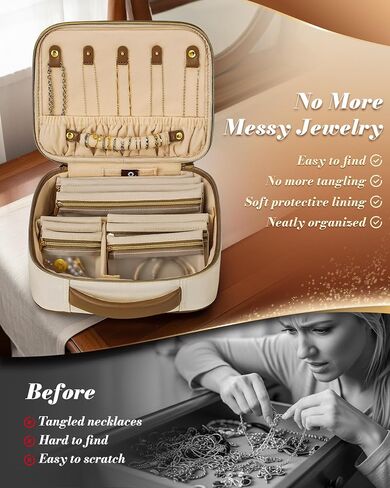 Mancro Travel Jewelry Case Organizer for Women, 10 Sorted Clear Pouches with Tangle-Free Necklace Hooks and Ring Holder Strap, Quilted PU Leather Jewelry Storage Box, Birthday Bridesmaid Gifts in Saudi Arabia