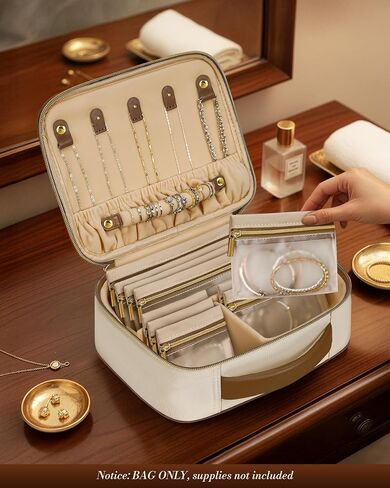 Mancro Travel Jewelry Case Organizer for Women, 10 Sorted Clear Pouches with Tangle-Free Necklace Hooks and Ring Holder Strap, Quilted PU Leather Jewelry Storage Box, Birthday Bridesmaid Gifts in Saudi Arabia