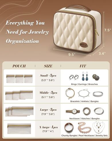 Mancro Travel Jewelry Case Organizer for Women, 10 Sorted Clear Pouches with Tangle-Free Necklace Hooks and Ring Holder Strap, Quilted PU Leather Jewelry Storage Box, Birthday Bridesmaid Gifts in Saudi Arabia