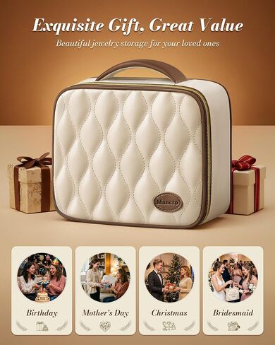 Mancro Travel Jewelry Case Organizer for Women, 10 Sorted Clear Pouches with Tangle-Free Necklace Hooks and Ring Holder Strap, Quilted PU Leather Jewelry Storage Box, Birthday Bridesmaid Gifts in Saudi Arabia