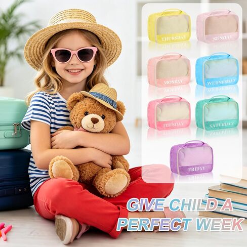 15 Pack Days of The Week Packing Cubes, Colorful Macaron Packing Cubes for Travel, Kids Weekly Clothing Organizer Luggage Storage Bags for Summer Camp Family Vacation in Saudi Arabia
