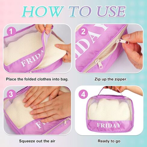 15 Pack Days of The Week Packing Cubes, Colorful Macaron Packing Cubes for Travel, Kids Weekly Clothing Organizer Luggage Storage Bags for Summer Camp Family Vacation in Saudi Arabia