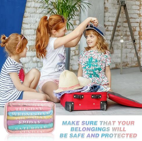 15 Pack Days of The Week Packing Cubes, Colorful Macaron Packing Cubes for Travel, Kids Weekly Clothing Organizer Luggage Storage Bags for Summer Camp Family Vacation in Saudi Arabia
