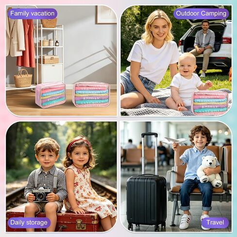 15 Pack Days of The Week Packing Cubes, Colorful Macaron Packing Cubes for Travel, Kids Weekly Clothing Organizer Luggage Storage Bags for Summer Camp Family Vacation in Saudi Arabia