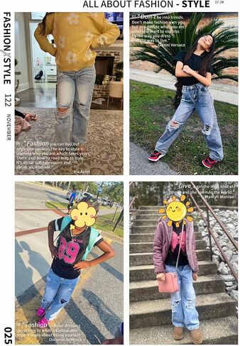 Girls Baggy Ripped Jeans Elastic High Waist Wide Leg Blue Denim Pants Cute Y2K Trendy Distressed Streetwear 7-14Y in Saudi Arabia