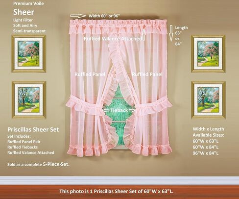 Today's Curtain, Emelia Priscilla Sheer Pair 60" W x 84" L, White, 5-Piece-Set in Saudi Arabia