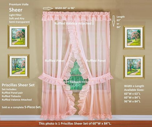 Today's Curtain, Emelia Priscilla Sheer Pair 60" W x 84" L, White, 5-Piece-Set in Saudi Arabia