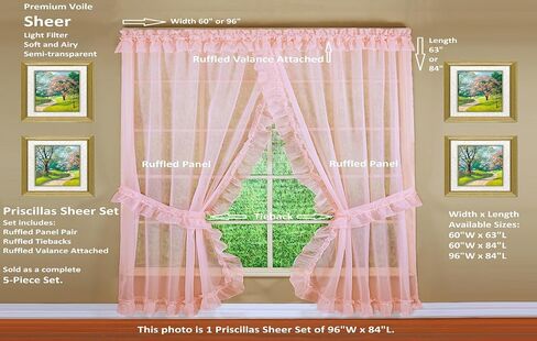 Today's Curtain, Emelia Priscilla Sheer Pair 60" W x 84" L, White, 5-Piece-Set in Saudi Arabia
