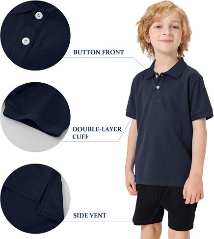 3 Pack Boys Short Sleeve Pique Polo Shirts School Uniform T-Shirt Kids Collared Golf Tops (5T-14Y) in Kuwait
