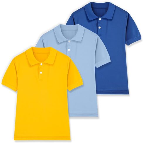 3 Pack Boys Short Sleeve Pique Polo Shirts School Uniform T-Shirt Kids Collared Golf Tops (5T-14Y) in Kuwait