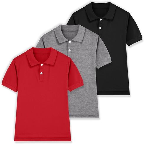 3 Pack Boys Short Sleeve Pique Polo Shirts School Uniform T-Shirt Kids Collared Golf Tops (5T-14Y) in Kuwait