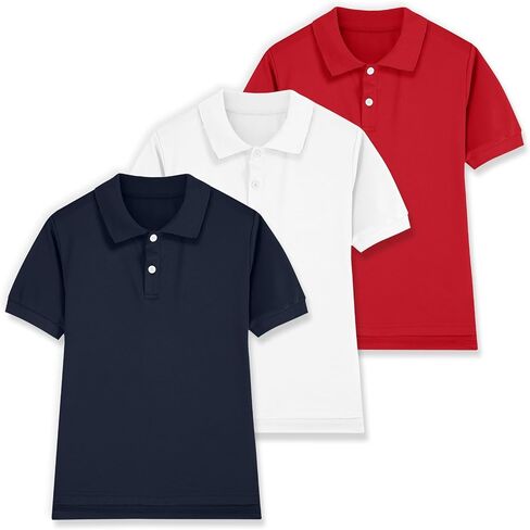 3 Pack Boys Short Sleeve Pique Polo Shirts School Uniform T-Shirt Kids Collared Golf Tops (5T-14Y) in Kuwait