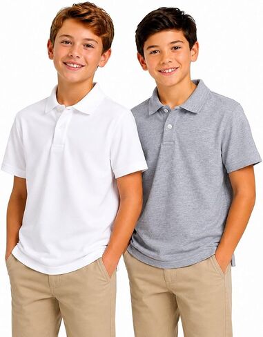 Boys Polo Shirts 2 Pack, Short Sleeve School Uniform Shirts for Kids, Cotton Blend Collared Tops for Boys 5-14 Years in Kuwait
