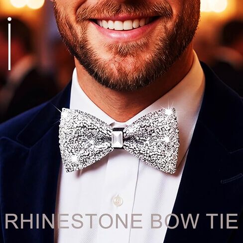 Rhinestone Bow Ties Pre Tied Crystal Bowties Party Costume Necktie for Adult in Kuwait
