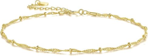 14K Gold Anklets for Women Gold Ankle Bracelets for Women Beaded Anklet for Womens Ankle Bracelet Water Wave-Inspired Design with Beads Twisted Anklets for Womens 9.4'' to 11'' in Saudi Arabia