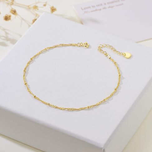 14K Gold Anklets for Women Gold Ankle Bracelets for Women Beaded Anklet for Womens Ankle Bracelet Water Wave-Inspired Design with Beads Twisted Anklets for Womens 9.4'' to 11'' in Saudi Arabia