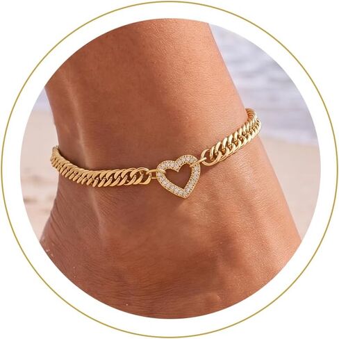 Moodear Gold Ankle Bracelets for Women Waterproof - Trendy 14K Gold Silver Plated Anklets Chunky Cuban Link Anklet Bracelet for Women Non Tarnish Summer Beach Jewelry Gifts in Kuwait