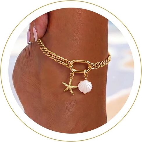 Moodear Gold Ankle Bracelets for Women Waterproof - Trendy 14K Gold Silver Plated Anklets Chunky Cuban Link Anklet Bracelet for Women Non Tarnish Summer Beach Jewelry Gifts in Saudi Arabia