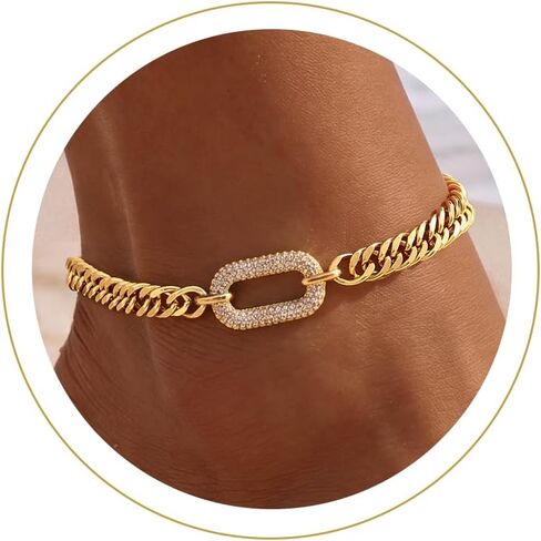 Moodear Gold Ankle Bracelets for Women Waterproof - Trendy 14K Gold Silver Plated Anklets Chunky Cuban Link Anklet Bracelet for Women Non Tarnish Summer Beach Jewelry Gifts in Saudi Arabia