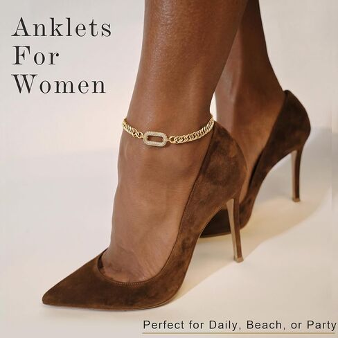 Moodear Gold Ankle Bracelets for Women Waterproof - Trendy 14K Gold Silver Plated Anklets Chunky Cuban Link Anklet Bracelet for Women Non Tarnish Summer Beach Jewelry Gifts in Saudi Arabia