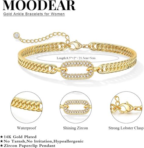 Moodear Gold Ankle Bracelets for Women Waterproof - Trendy 14K Gold Silver Plated Anklets Chunky Cuban Link Anklet Bracelet for Women Non Tarnish Summer Beach Jewelry Gifts in Saudi Arabia