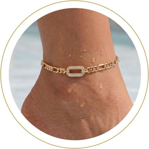 Moodear Gold Ankle Bracelets for Women Waterproof - Trendy 14K Gold Silver Plated Anklets Chunky Cuban Link Anklet Bracelet for Women Non Tarnish Summer Beach Jewelry Gifts in Saudi Arabia