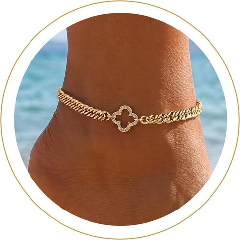 Moodear Gold Ankle Bracelets for Women Waterproof - Trendy 14K Gold Silver Plated Anklets Chunky Cuban Link Anklet Bracelet for Women Non Tarnish Summer Beach Jewelry Gifts in Saudi Arabia