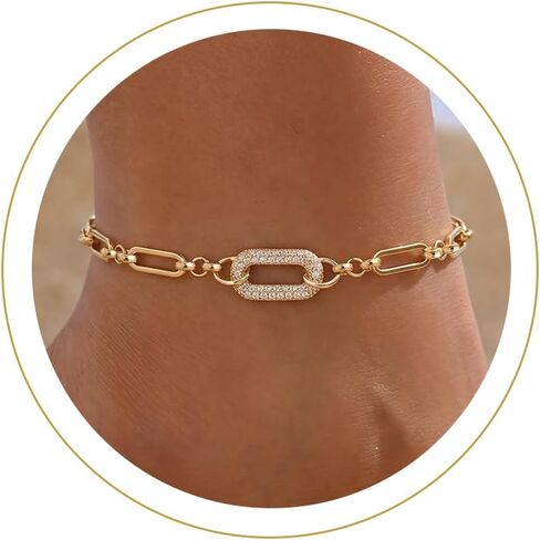 Moodear Gold Ankle Bracelets for Women Waterproof - Trendy 14K Gold Silver Plated Anklets Chunky Cuban Link Anklet Bracelet for Women Non Tarnish Summer Beach Jewelry Gifts in Saudi Arabia