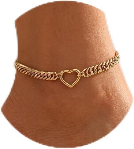 Moodear Gold Ankle Bracelets for Women Waterproof - Trendy 14K Gold Silver Plated Anklets Chunky Cuban Link Anklet Bracelet for Women Non Tarnish Summer Beach Jewelry Gifts in Saudi Arabia