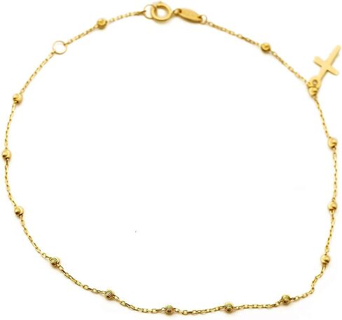 سلسلة رولو من الذهب الأصفر عيار 10 قيراط من LoveBling مقاس 50 مم مع حلية متقاطعة وخلخال من الخرز قابل للتعديل من 9 إلى 10 بوصة (#56) in Kuwait