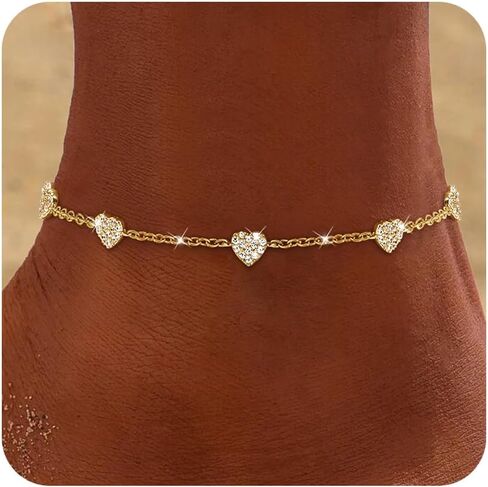 Anklets for Women Waterproof 14K Gold Plated Cz Beach Ankle Bracelets Dainty Summer Butterfly Clover Heart Bow Anklet Non Tarnish Layered Beach Jewelry Accessories for Women Trendy in Kuwait