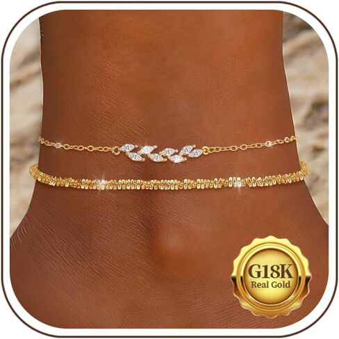 Kenivira 925 Sterling Silver Ankle Bracelets For Women Dainty Layered Waterproof 18K Gold Plated Anklets For Women Beach Adjustable Anklet Foot Jewellery in Kuwait