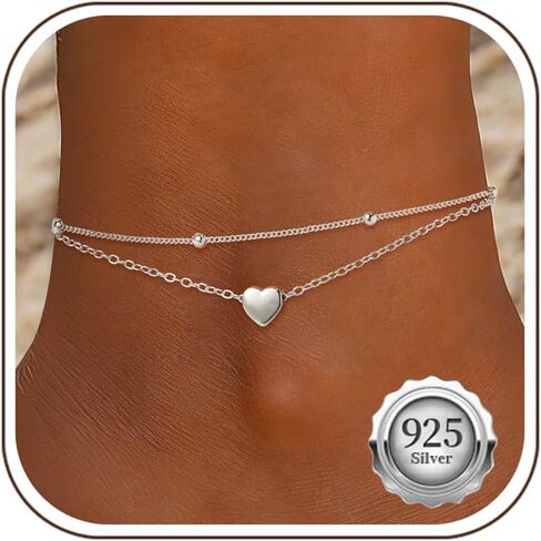 Kenivira 925 Sterling Silver Ankle Bracelets For Women Dainty Layered Waterproof 18K Gold Plated Anklets For Women Beach Adjustable Anklet Foot Jewellery in Saudi Arabia