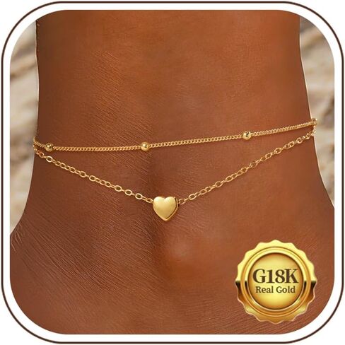 Kenivira 925 Sterling Silver Ankle Bracelets For Women Dainty Layered Waterproof 18K Gold Plated Anklets For Women Beach Adjustable Anklet Foot Jewellery in Saudi Arabia