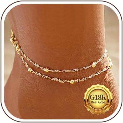 Kenivira 925 Sterling Silver Ankle Bracelets For Women Dainty Layered Waterproof 18K Gold Plated Anklets For Women Beach Adjustable Anklet Foot Jewellery in Saudi Arabia