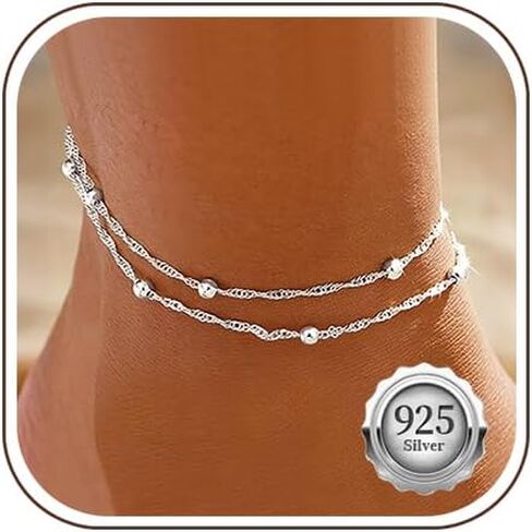 Kenivira 925 Sterling Silver Ankle Bracelets For Women Dainty Layered Waterproof 18K Gold Plated Anklets For Women Beach Adjustable Anklet Foot Jewellery in Saudi Arabia
