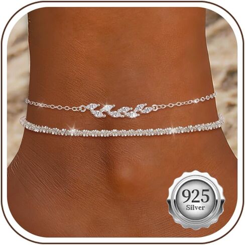 Kenivira 925 Sterling Silver Ankle Bracelets For Women Dainty Layered Waterproof 18K Gold Plated Anklets For Women Beach Adjustable Anklet Foot Jewellery in Saudi Arabia