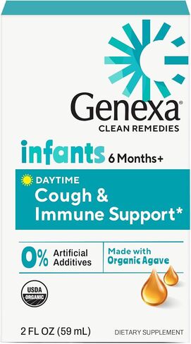 Genexa Baby Cough & Immune Support | 6 Months+ | Made Clean with Organic Agave & Zinc | Cough Syrup for Babies & Toddlers | Soothes Infant Cough & Supports Immune Health | 2 Fl Oz in Kuwait